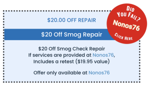 Smog Check Coupons Coupon for $20 off smog repair and retest at Nonos76 if services provided there.